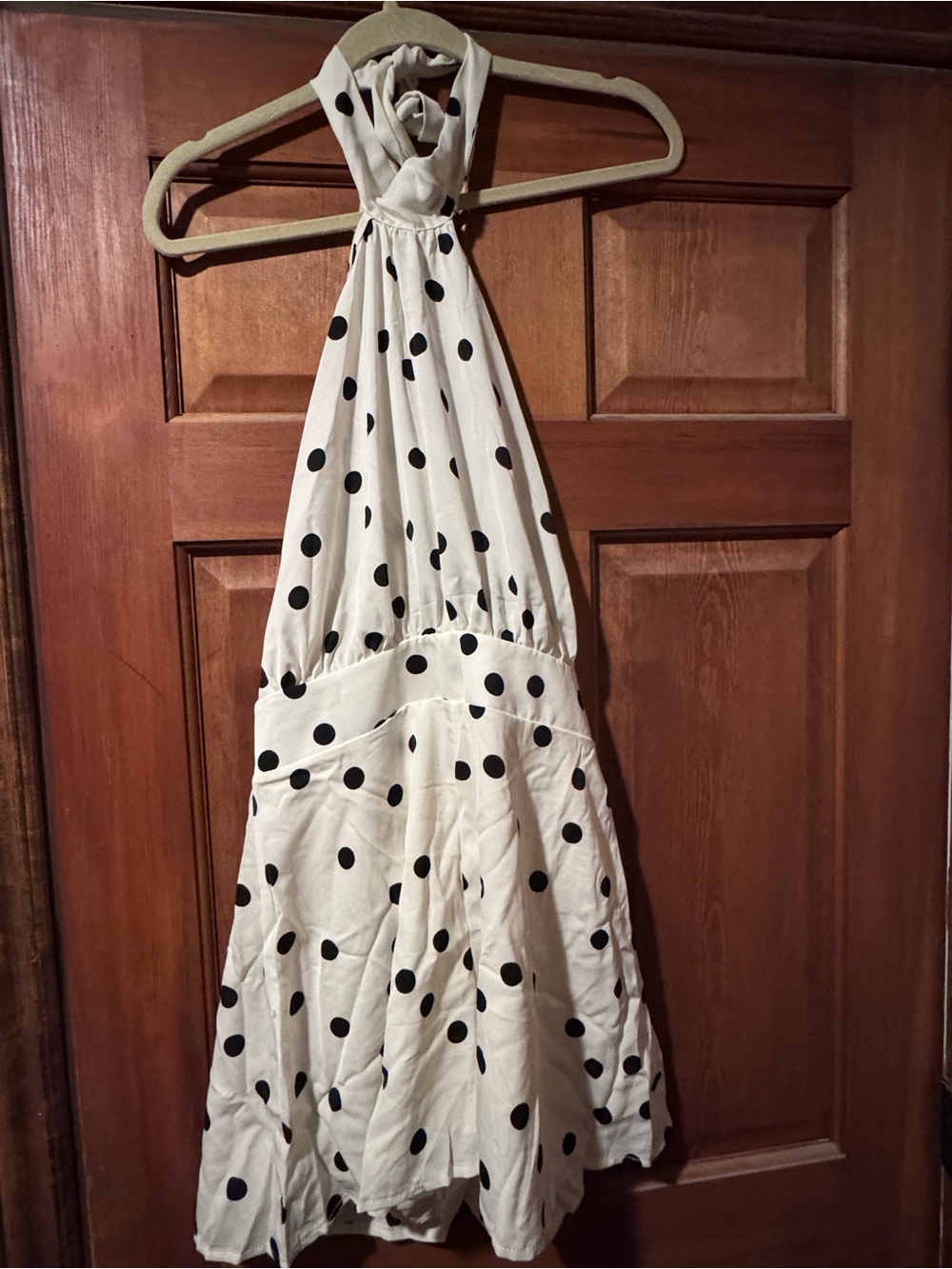 Women’s Polka Dot Halter romper - White with Black Dots